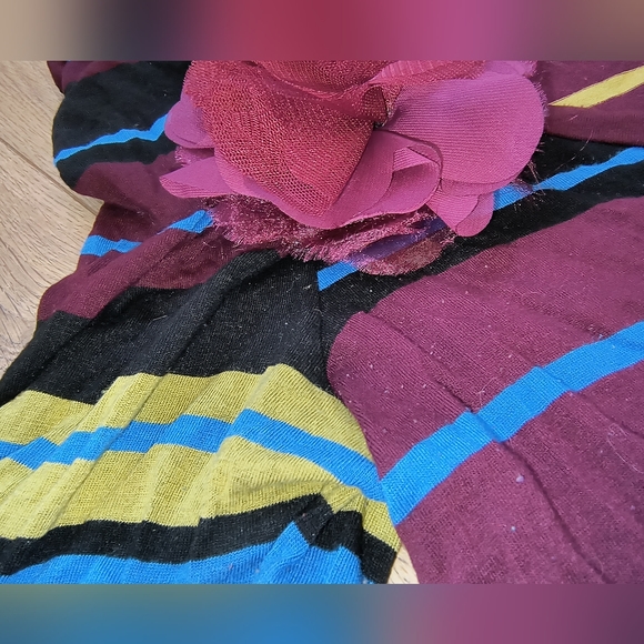 💎 3/$15 XXI Striped Bodycon Retro Dress w/Puff Sleeve & Flower Appliqué in Sz M - Picture 11 of 16